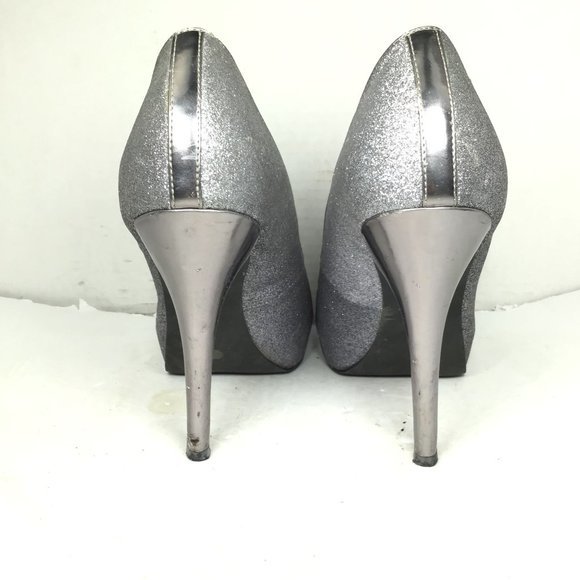 Jacqueline Ferrar Women Silver Sparkle Glitter Peep Toe Heels Platform Size 10 - Picture 3 of 11
